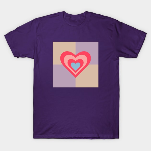 LOVE HEARTS CHECKERBOARD Retro Valentines in Red Pink Blue on Beige Lavender Purple Geometric Grid - UnBlink Studio by Jackie Tahara T-Shirt by UnBlink Studio by Jackie Tahara